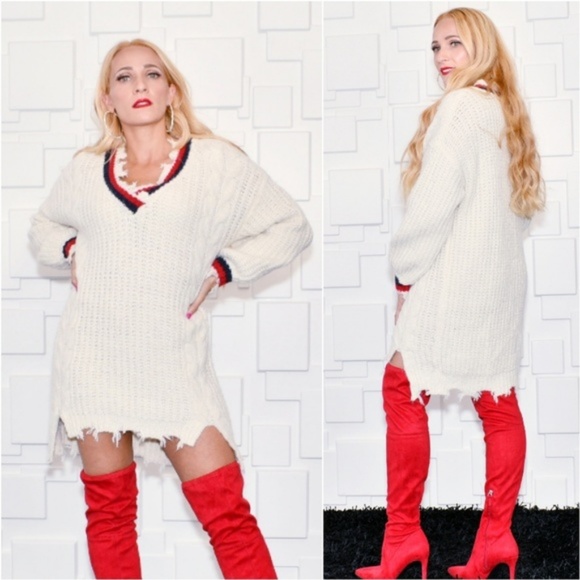 TREND DOLLZ Frayed Hem Distress Women Sweater - Picture 4 of 4